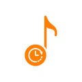 Musical note icon, music icon with clock sign. Musical note icon and countdown, deadline, schedule, planning symbol