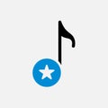 Musical note icon, music icon with star sign. Musical note icon and best, favorite, rating symbol