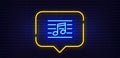 Musical note line icon. Music sign. Neon light speech bubble. Vector Royalty Free Stock Photo