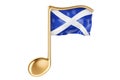 Musical note with Scottish flag. Music in Scotland, concept. 3D rendering