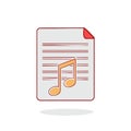 Musical note on sheet music document icon simple flat design for audio and song concepts Royalty Free Stock Photo