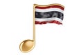 Musical note with Thai flag. Music in Thailand, concept. 3D rendering