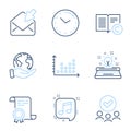 Musical note, Typewriter and Open mail icons set. Copyright, Dot plot and Time signs. Vector