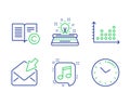 Musical note, Typewriter and Open mail icons set. Copyright, Dot plot and Time signs. Vector