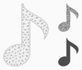 Musical Note Vector Mesh Carcass Model and Triangle Mosaic Icon