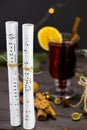 Musical notes against the background of a burning christmas drink Royalty Free Stock Photo