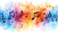 musical notes on colorful watercolor background, generated ai Royalty Free Stock Photo