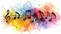 musical notes on colorful watercolor background, generated ai Royalty Free Stock Photo