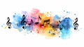 musical notes on colorful watercolor background, generated ai Royalty Free Stock Photo