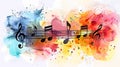 musical notes on colorful watercolor background, generated ai Royalty Free Stock Photo
