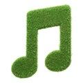 Musical notes composed of vibrant green grass isolated on a white background