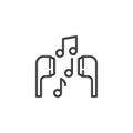 Musical notes and earphones line icon