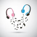 Musical Notes Flying from a Pair of Headphones - Let`s Listen to Music Together - Design Concept Illustration Royalty Free Stock Photo