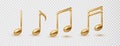 Musical notes icon In golden color collection. Set of classic Music Symbols concept. Vector 3d realistic. Royalty Free Stock Photo