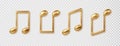 Musical notes icon In golden color collection. Set of classic Music Symbols concept. Vector 3d realistic. Royalty Free Stock Photo