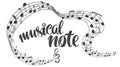 Musical notes icon, love music, calligraphy text hand drawn vector illustration sketch