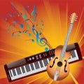 Musical notes and instruments. Royalty Free Stock Photo