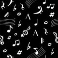 Musical notes pattern. retro sound dark background Royalty Free Stock Photo