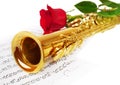 Musical notes and saxophone