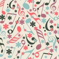 Musical notes with seamless pattern. Royalty Free Stock Photo