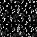 Musical notes seamless pattern. Seamless pattern of white symbols of notes on a black background. Royalty Free Stock Photo