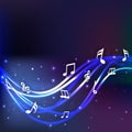 Musical notes with shiny blue waves. Royalty Free Stock Photo