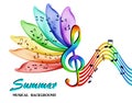 Musical notes on a background of an abstract rainbow flower Royalty Free Stock Photo