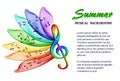 Musical notes on a background of an abstract rainbow flower Royalty Free Stock Photo