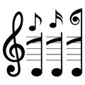 Musical Notes and Treble Clef Symbols on White Background vector illustration Royalty Free Stock Photo