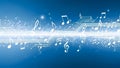 Musical notes and treble clefs on blue background white lines Royalty Free Stock Photo