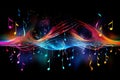 Musical notes vibrating in harmony, creating a colorful symphony, Abstract musical landscape with notes resonating