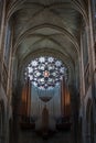 Musical organ and the round stained glass window of the Limoges Cathedral, France