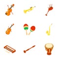 Musical path icons set, cartoon style Royalty Free Stock Photo