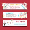 Musical performance vector hand drawn banners template set