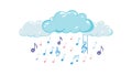 Musical Rain Cloud with Falling Notes Cartoon Art, vector design Generative AI Royalty Free Stock Photo