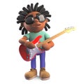 Musical rasta man playing red electric guitar, 3d illustration Royalty Free Stock Photo