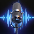 Musical recognition 3D silver microphone model with equalizer lines