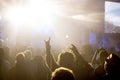 Musical Rock Concert. Silhouettes of a concert crowd of people fans shows a goat Royalty Free Stock Photo