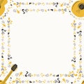 Musical seamless pattern with music notes, guitar. Hand-drawn country guitar, stars and elements Royalty Free Stock Photo