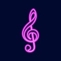 Musical Signs Neon Vector Icons Set. Musical Clef, down beat, sforzando, forte, piano signs.