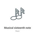 Musical sixteenth note outline vector icon. Thin line black musical sixteenth note icon, flat vector simple element illustration