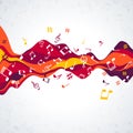 Musical sound wave with notes. Colorful Music background wave