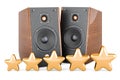 Musical Speakers with five golden stars. 3D rendering