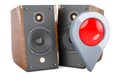 Musical Speakers with map pointer. 3D rendering