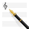 Musical staff, clef and pen Royalty Free Stock Photo