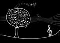 Musical tree with notes inside and bird Royalty Free Stock Photo