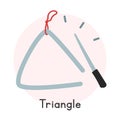 Musical triangle clipart cartoon style. Simple triangle musical instrument flat vector illustration. Music triangle vector design