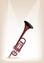 A Musical Trumpet on Brown Stage Background Royalty Free Stock Photo