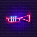 Musical trumpet neon sign. Music lesson Glowing icon. Music school symbol. Vector illustration for design. Musical instruments
