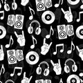 Musical vector background, music accessories seamless pattern. Royalty Free Stock Photo